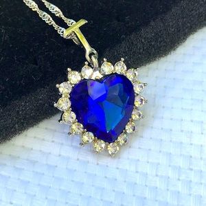 Heart of the Ocean Sapphire & CZ Silver Necklace